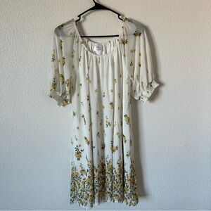 Siren Lily White & Yellow Cottagecore, Farmhouse Off Shoulder Floral Midi Dress